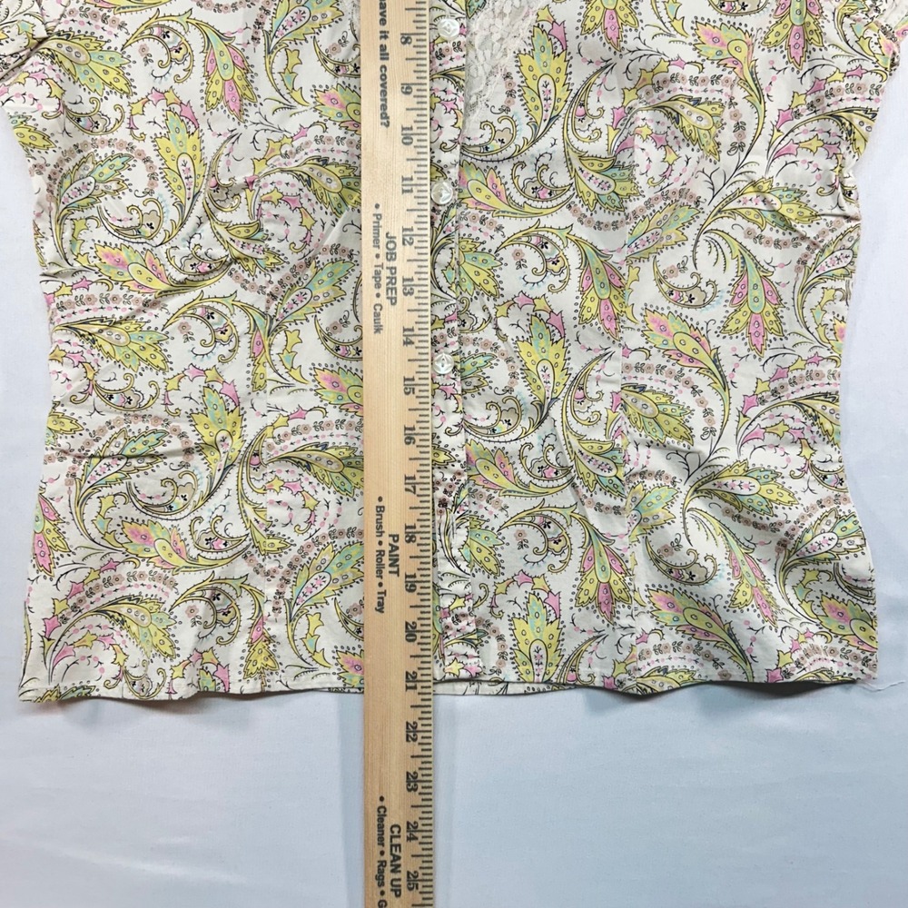 Oscar de la Renta Paisley Lace Trim Button Down Shirt Yellow Pink Womens 6 - Picture 5 of 7